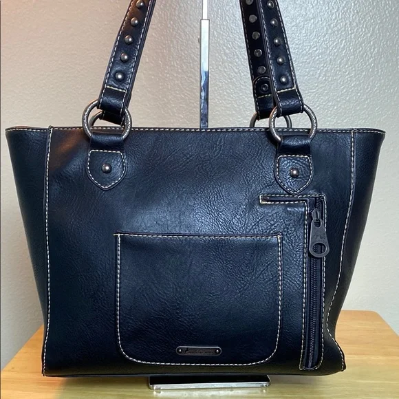 Montana West Concealed Carry Black and Gray Studded Tote - Picture 5 of 14